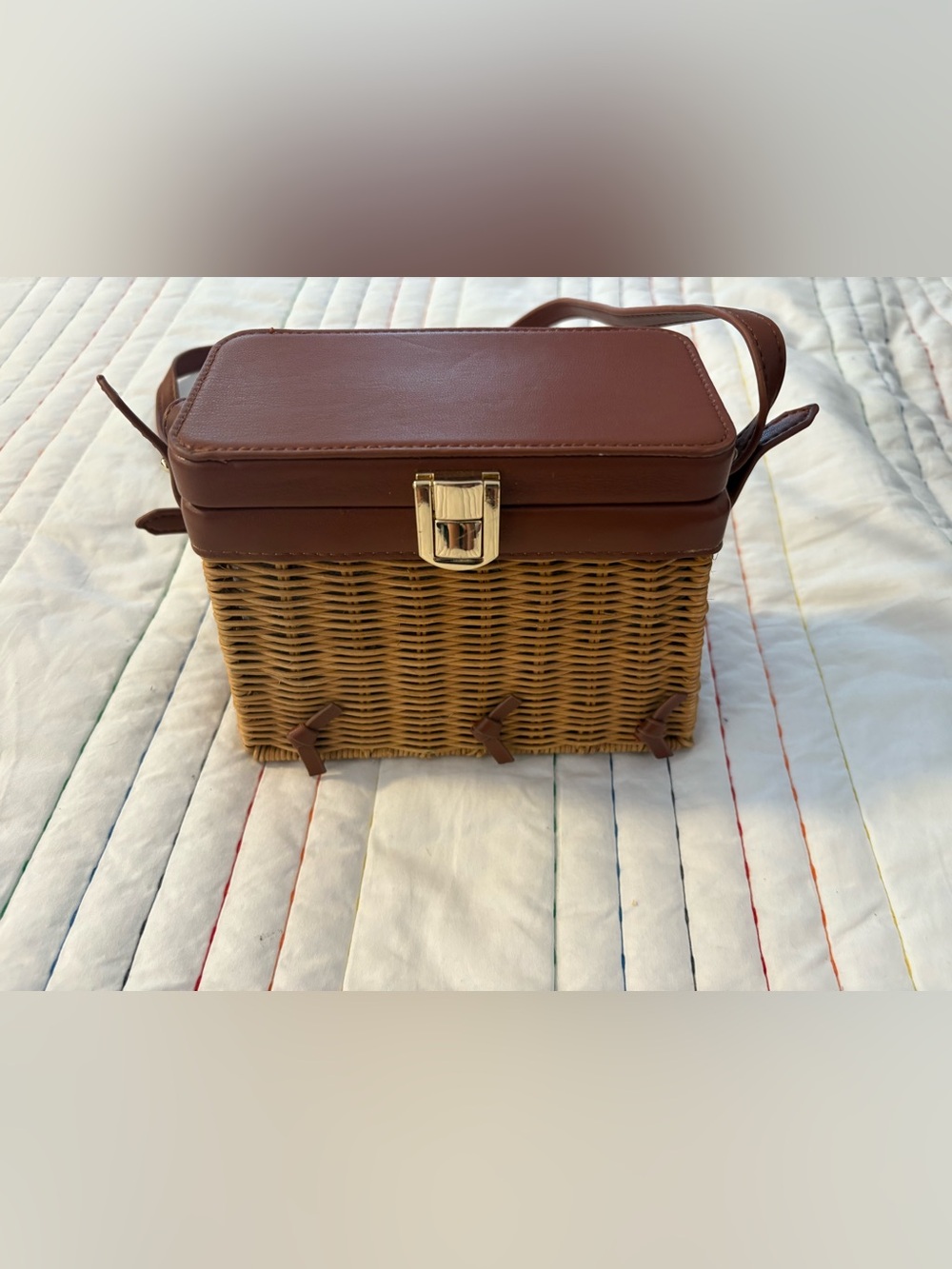 Zara Tan Woven Crossbody with Brown Leather Trim - Picture 3 of 9